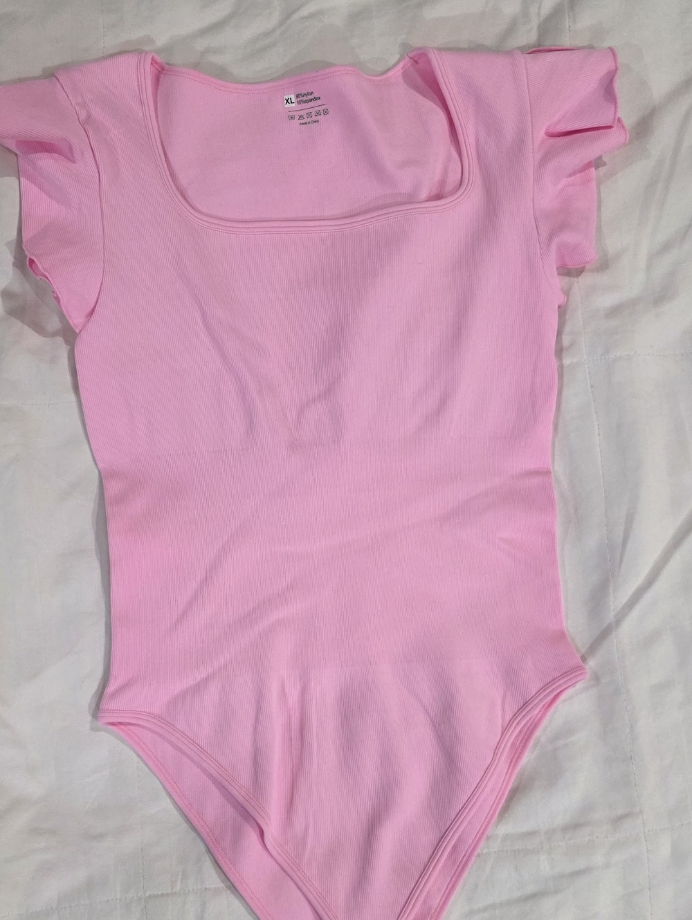 Women's Square Neck Pink Bodysuit with Flutter Sleeves Nwot